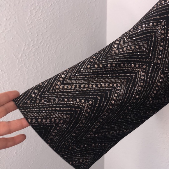 Jessica Howard 18W Black Gold Metallic Chevron Party Dress Bell Sleeves - Picture 3 of 9